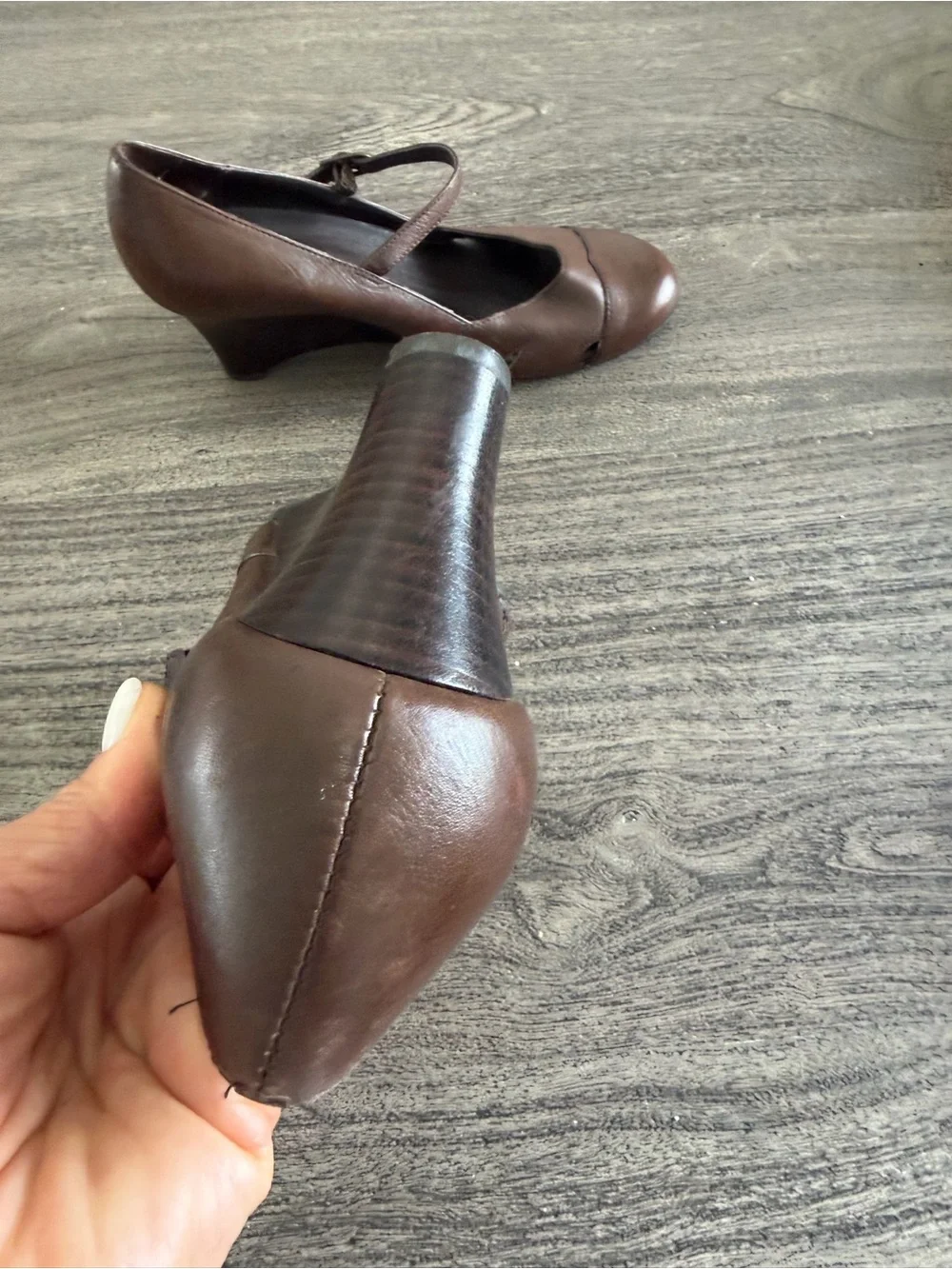 Bass Brown Leather Mary Jane Wedge Heels